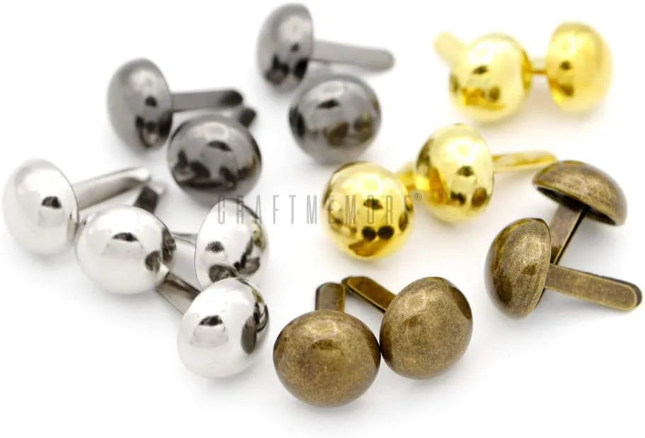 CRAFTMEMORE Round Brads Purse Feet Handbag Nailheads Spike Prong Studs 15MM 18MM 20MM 22MM 50 PCS (20 mm (13/16"), Gunmetal)