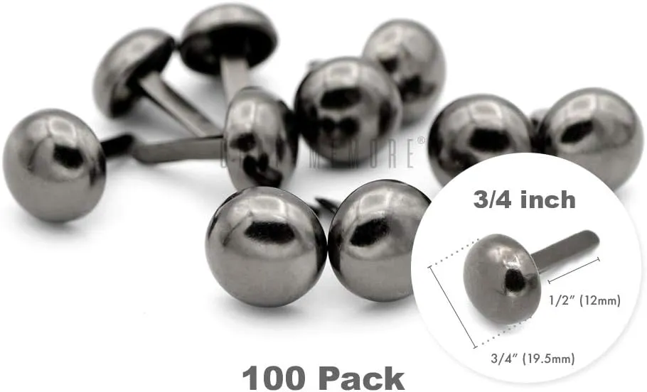 CRAFTMEMORE Round Brads Purse Feet Handbag Nailheads Spike Prong Studs 15MM 18MM 20MM 22MM 50 PCS (20 mm (13/16"), Gunmetal)