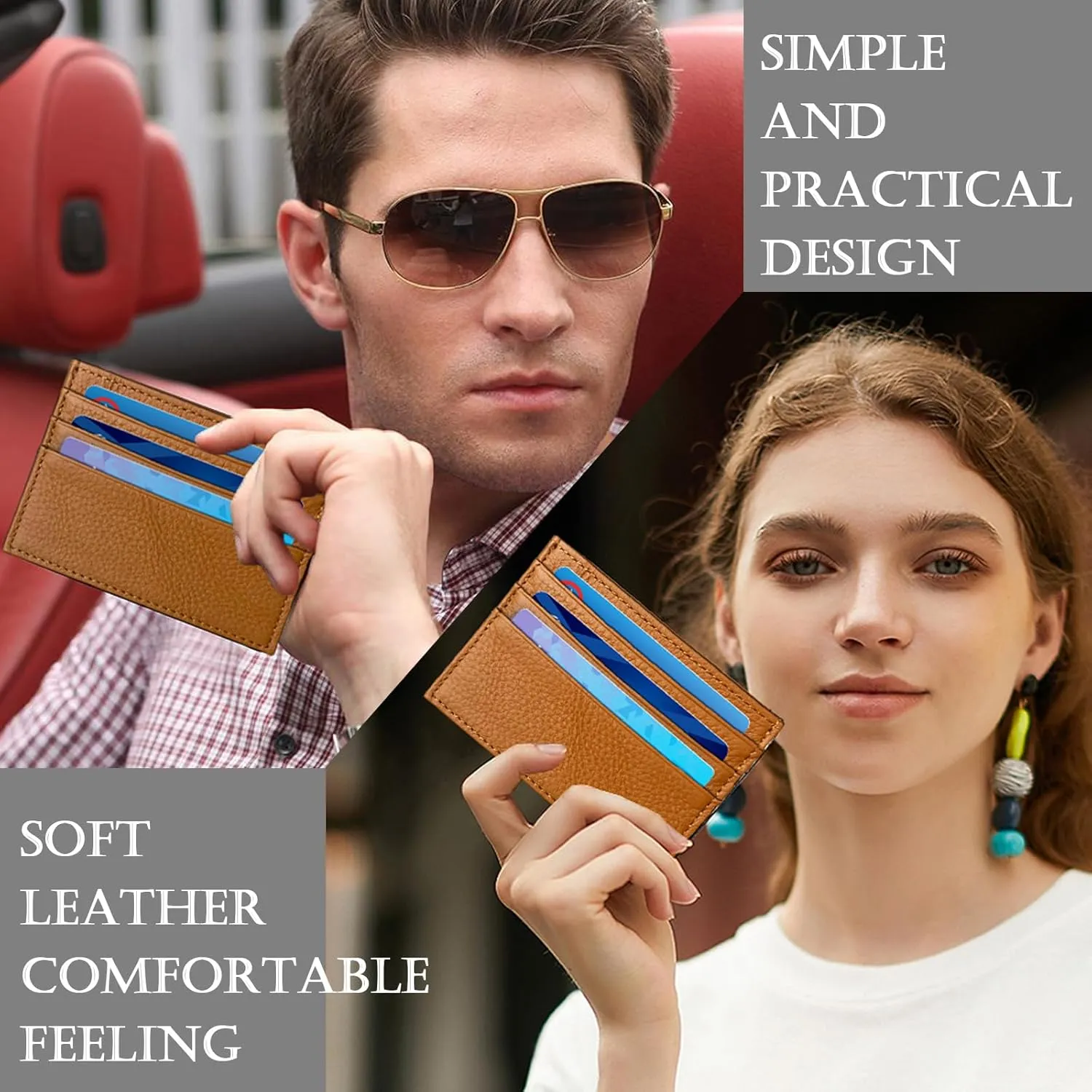 Credit Card Holder Wallet RFID Blocking Slim Credit Card Cases Holder Premium Leather Minimalist Front Pocket Small Wallet with 6 Card Slots and 1 Pockets for Men Women (Brown)