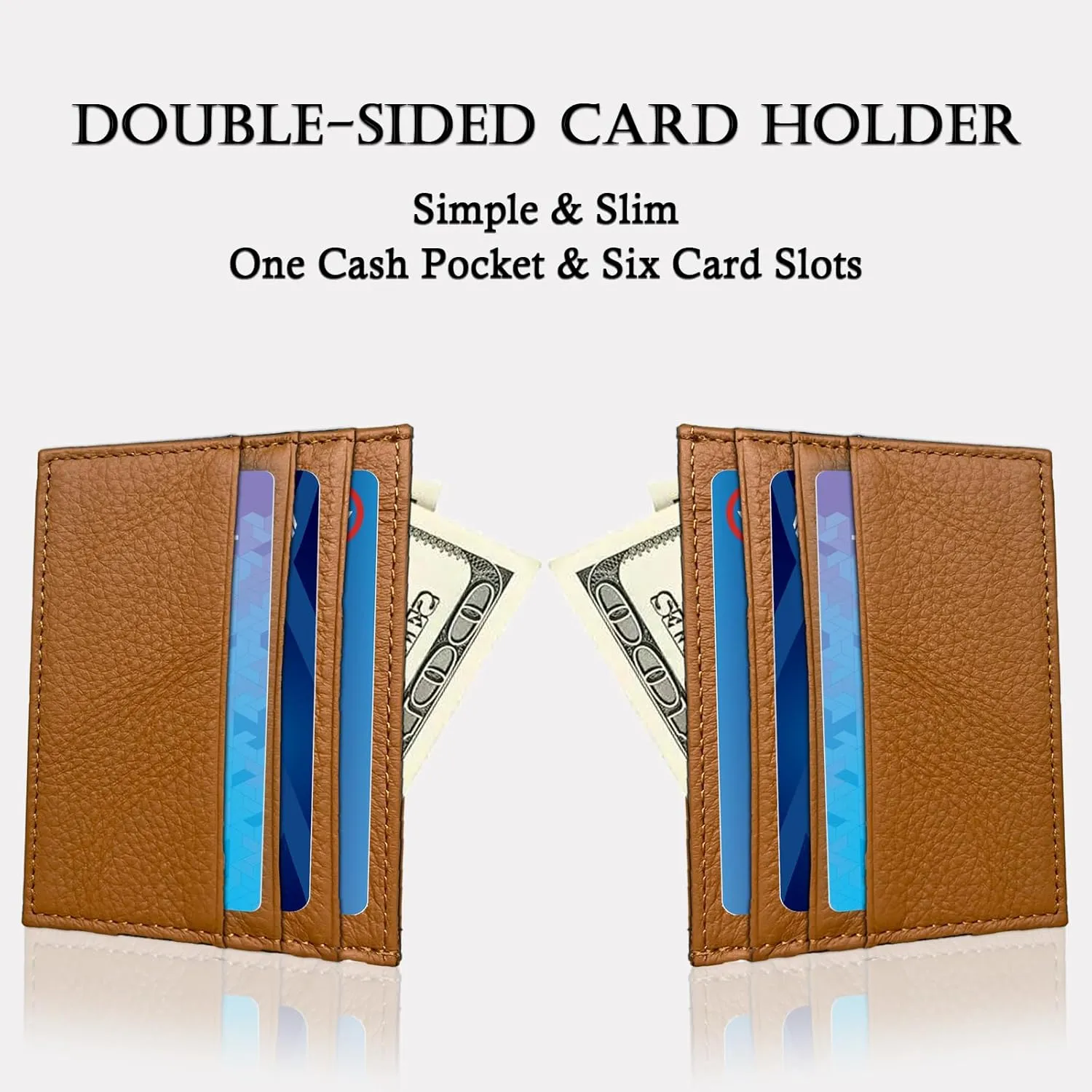 Credit Card Holder Wallet RFID Blocking Slim Credit Card Cases Holder Premium Leather Minimalist Front Pocket Small Wallet with 6 Card Slots and 1 Pockets for Men Women (Brown)