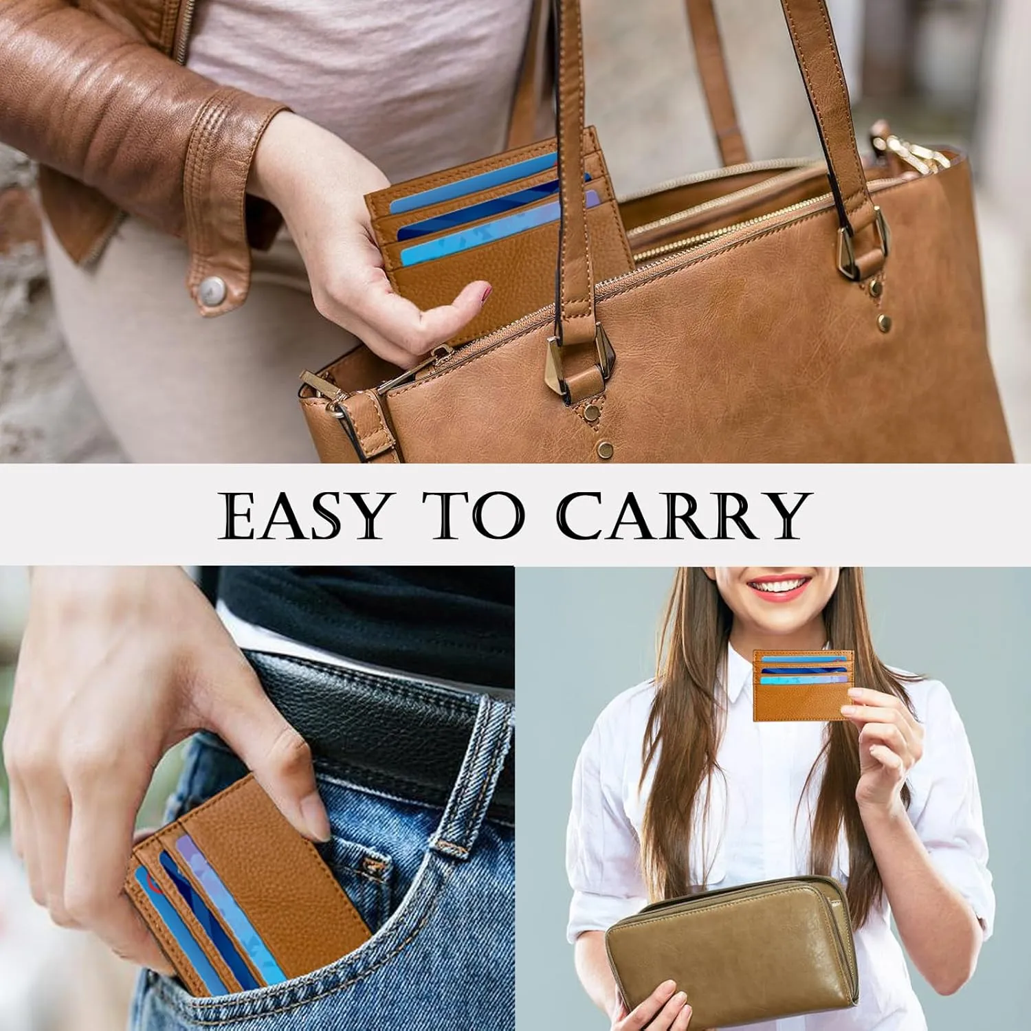 Credit Card Holder Wallet RFID Blocking Slim Credit Card Cases Holder Premium Leather Minimalist Front Pocket Small Wallet with 6 Card Slots and 1 Pockets for Men Women (Brown)