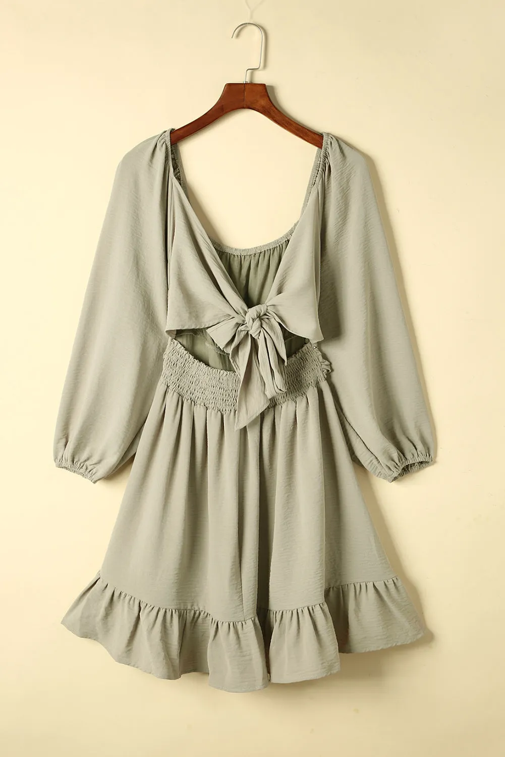 Cutout Smocked Square Neck Ruffle Hem Dress