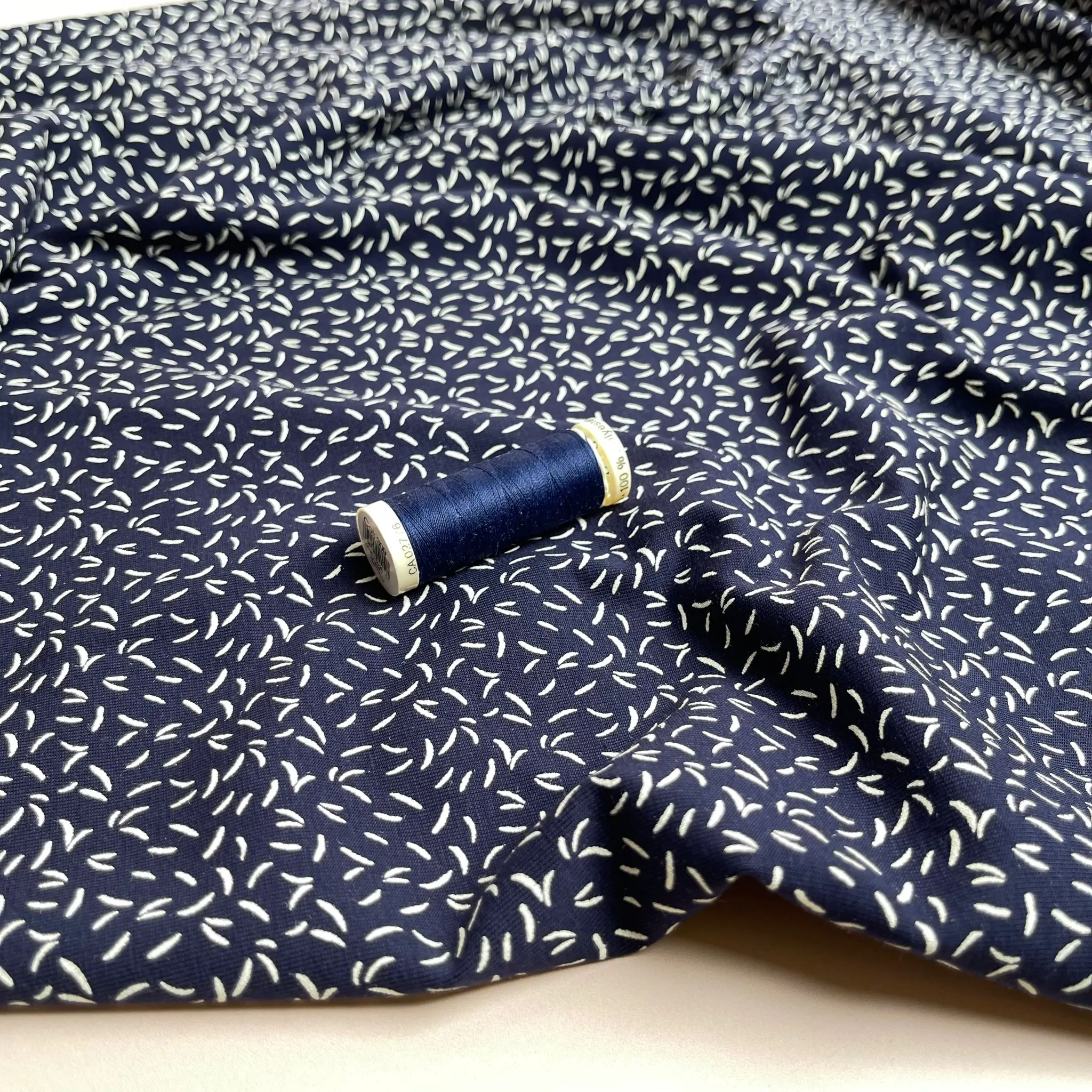 Dashes on Navy Cotton Jersey Fabric