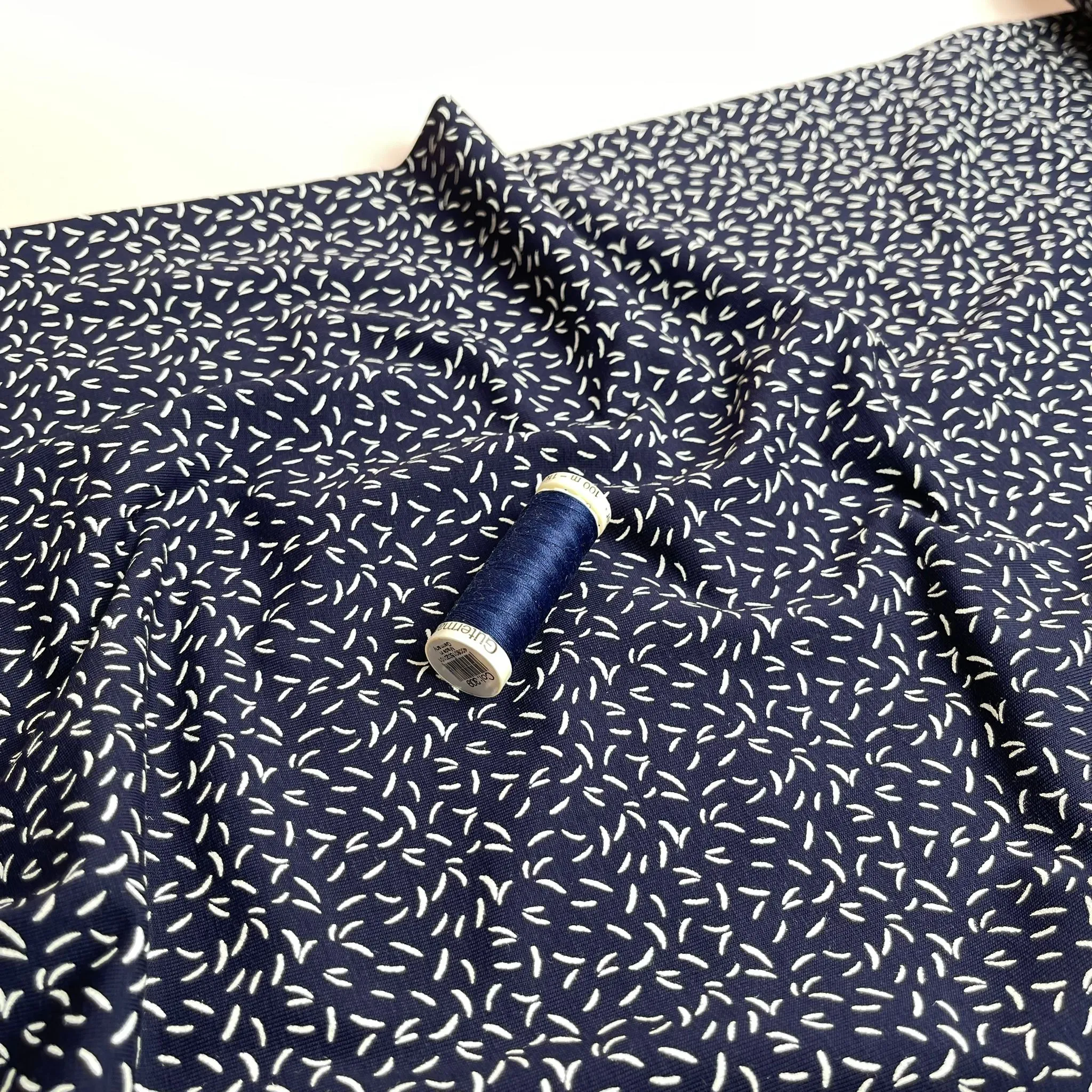 Dashes on Navy Cotton Jersey Fabric