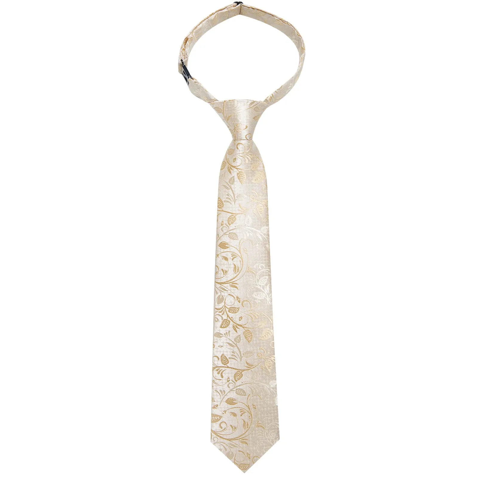 DiBanGu Kids Tie Champagne Color Floral Silk Tie Pocket Square Set