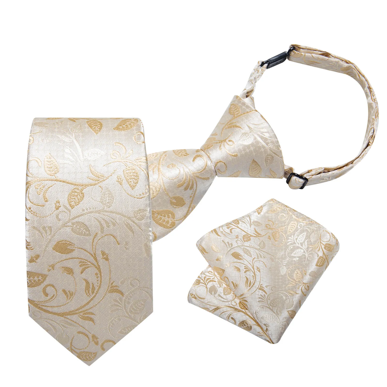 DiBanGu Kids Tie Champagne Color Floral Silk Tie Pocket Square Set