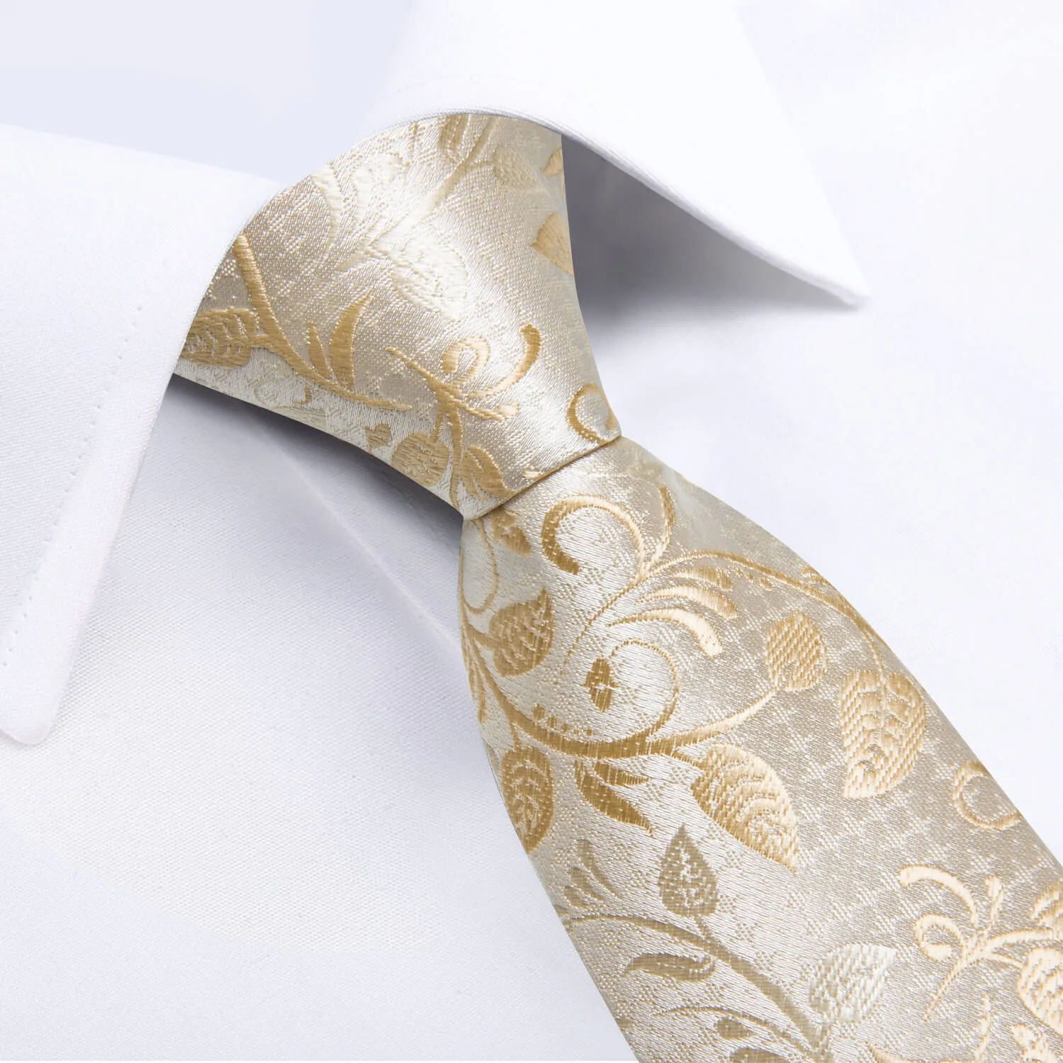 DiBanGu Kids Tie Champagne Color Floral Silk Tie Pocket Square Set