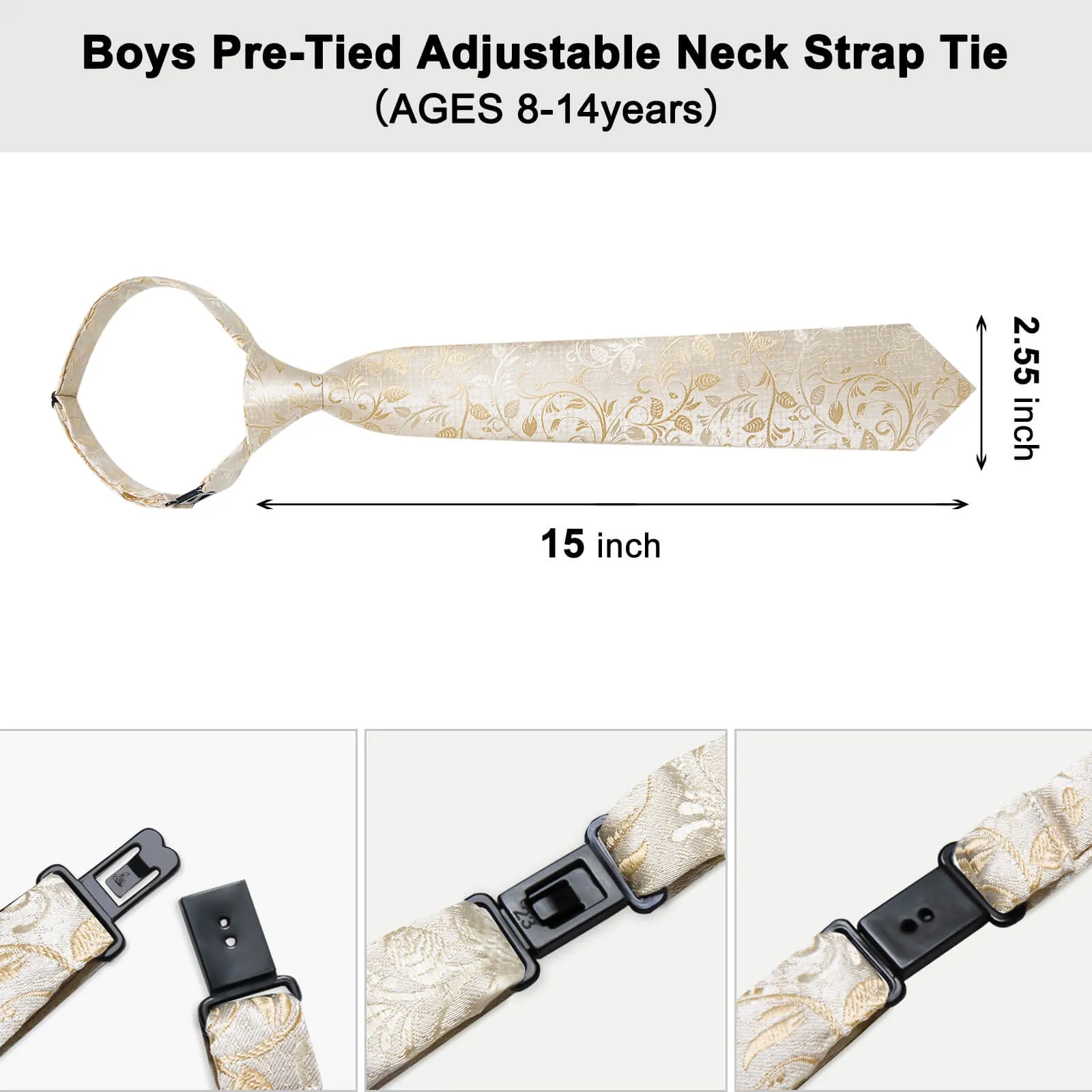 DiBanGu Kids Tie Champagne Color Floral Silk Tie Pocket Square Set