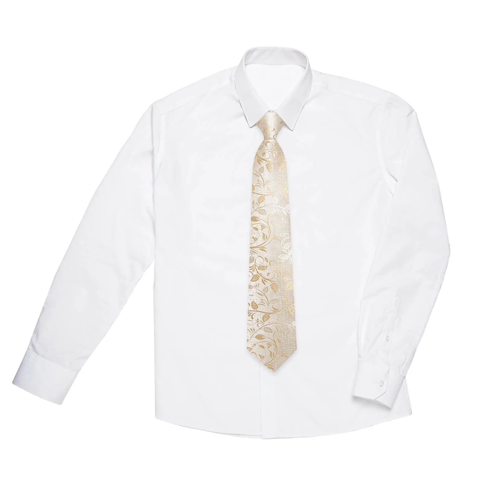DiBanGu Kids Tie Champagne Color Floral Silk Tie Pocket Square Set
