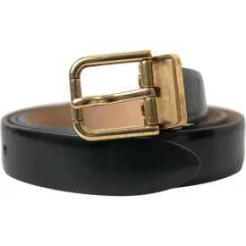 Dolce & Gabbana Elegant Black Leather Waist Belt with Logo Buckle