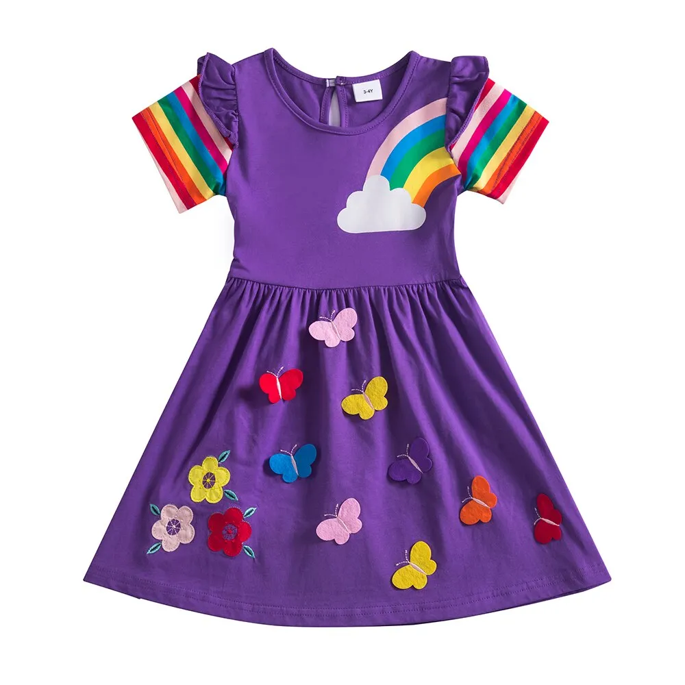 Girl short-sleeved unicorn dress pony cartoon dress printed embroidered cotton round neck dress for girls kids summer dress