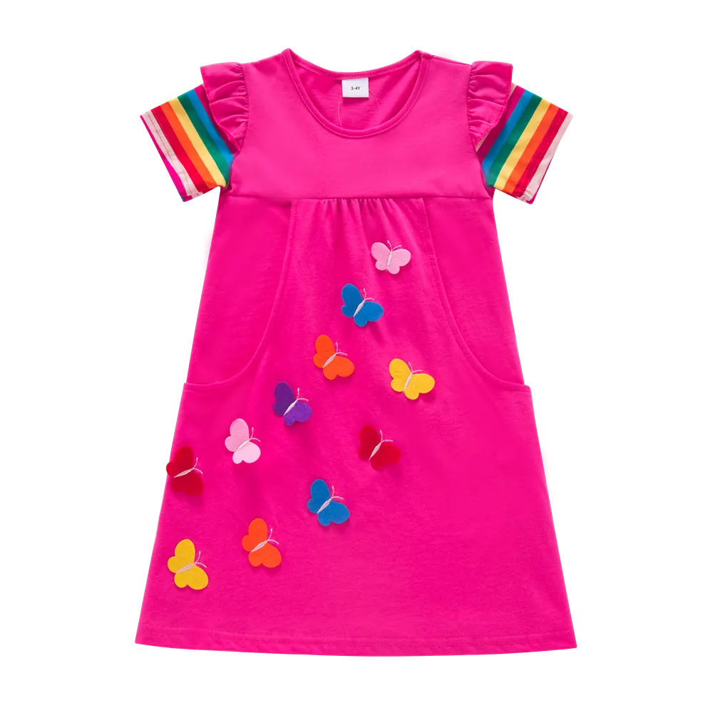 Girl short-sleeved unicorn dress pony cartoon dress printed embroidered cotton round neck dress for girls kids summer dress