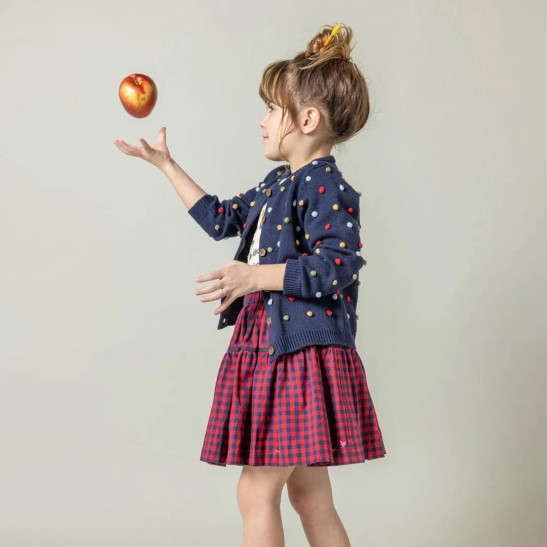 Girls Brayden Ruffle Dress in Navy/Red Gingham