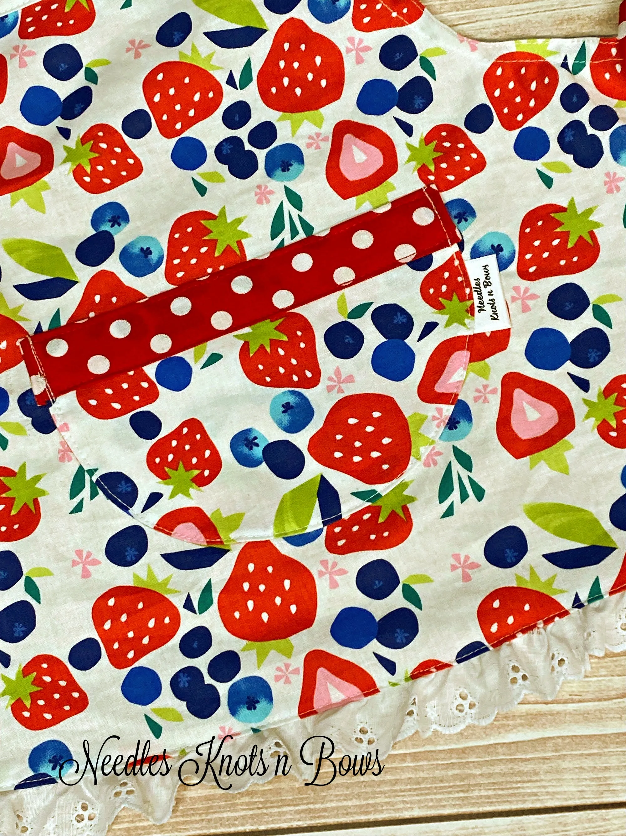 Girls Cooking Apron, Fruit Print, Adjustable Strap & Pocket