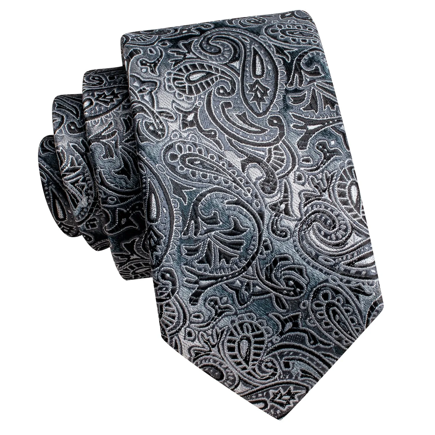 Grey Black Paisley Children's Kids Boys Tie Pocket Square 6cm