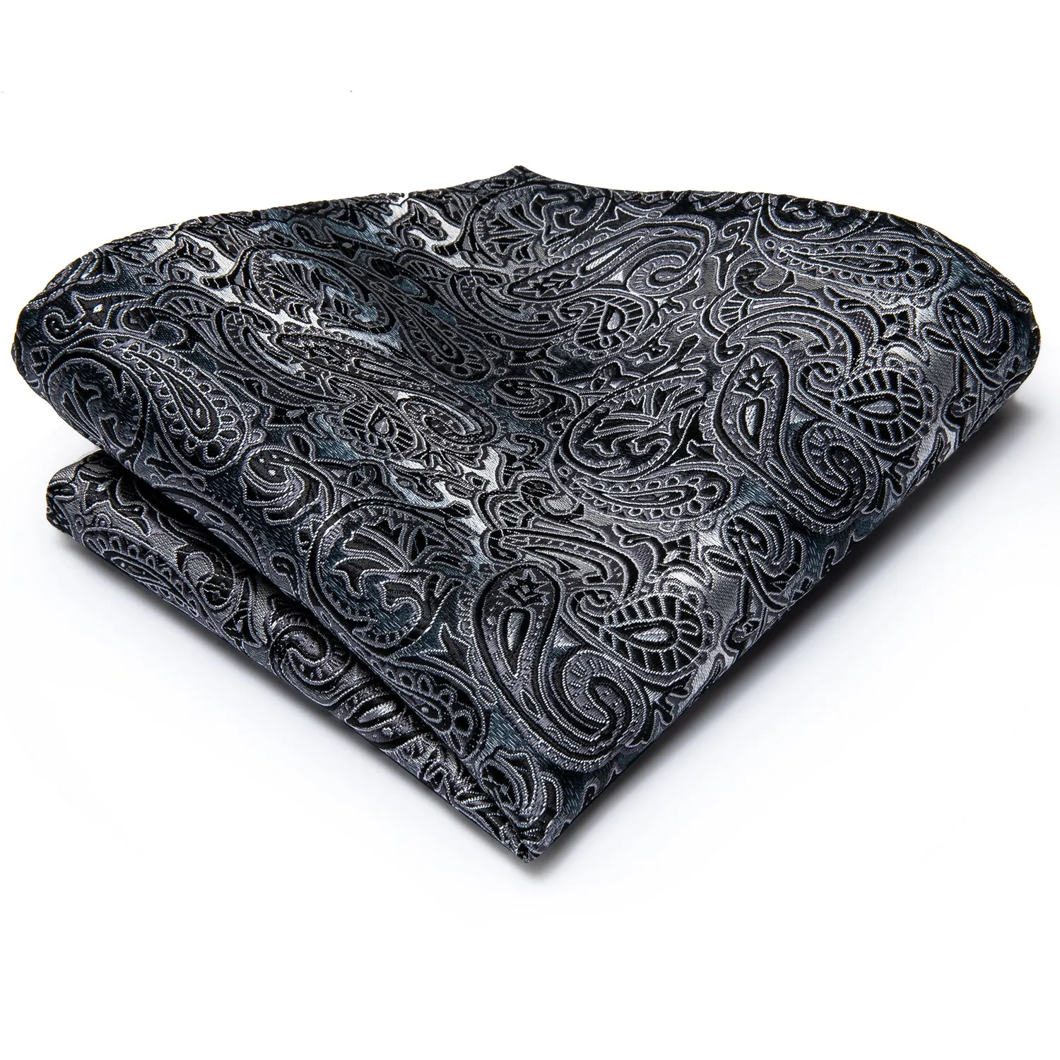Grey Black Paisley Children's Kids Boys Tie Pocket Square 6cm