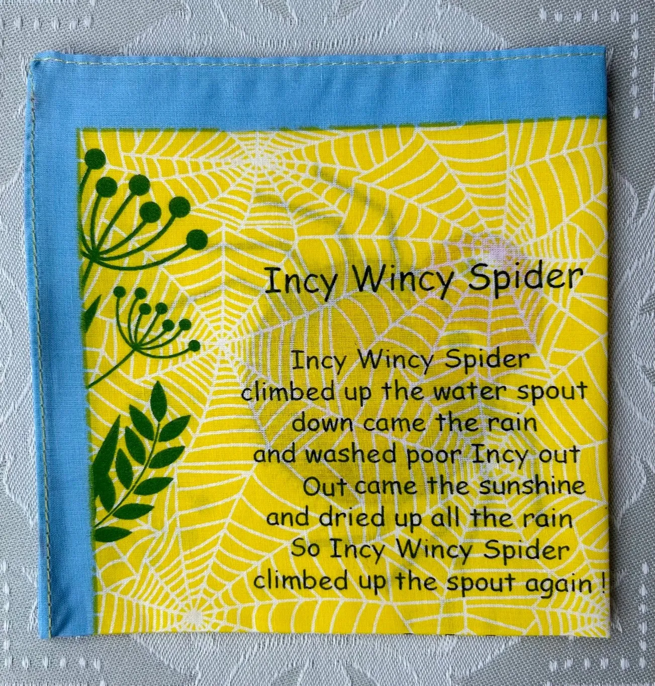 Handkerchief Children's Cotton Nursery Rhyme - Incy Wincy Spider