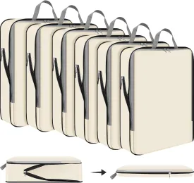 Hosuly 6 Pcs 17.3 x 12.6'' Compression Packing Cube Bag Extra Large Travel Expandable Space Saving Organizers XL for Luggage Storage(Beige)