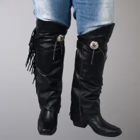 Hot Leathers Unisex Black Concho with Fringe Leather Half Chaps Leg Warmers LCU1001
