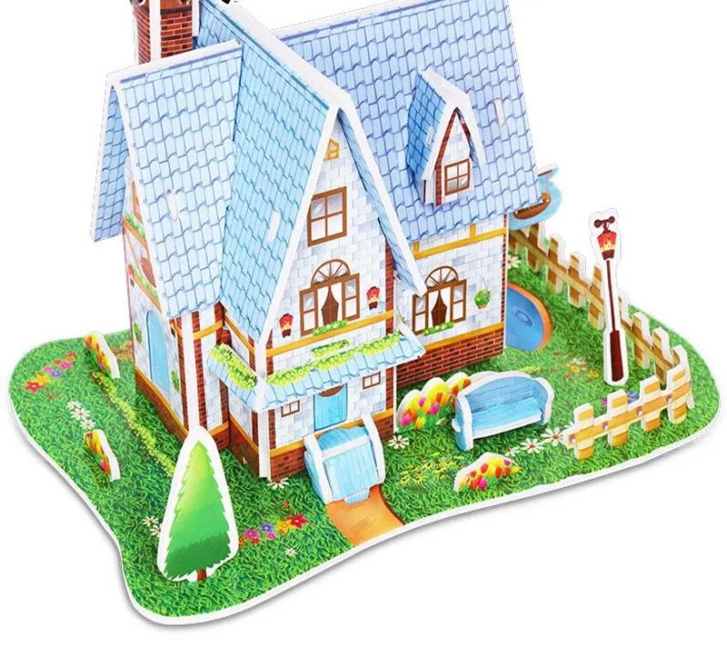 Kids 3D Stereo Puzzle Cartoon House Castle Building Model DIY Handmade Early Learning Educational Toys Gift For Children