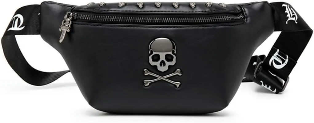 Leather Fanny Packs for Women,Skull Design Leather Waist Bag Black Fanny Pack Men Bum Bags for Women Crossbody Belt Bag Fashion Waist Pack for Holiday Festival Travel Running Hiking (Skull -2)