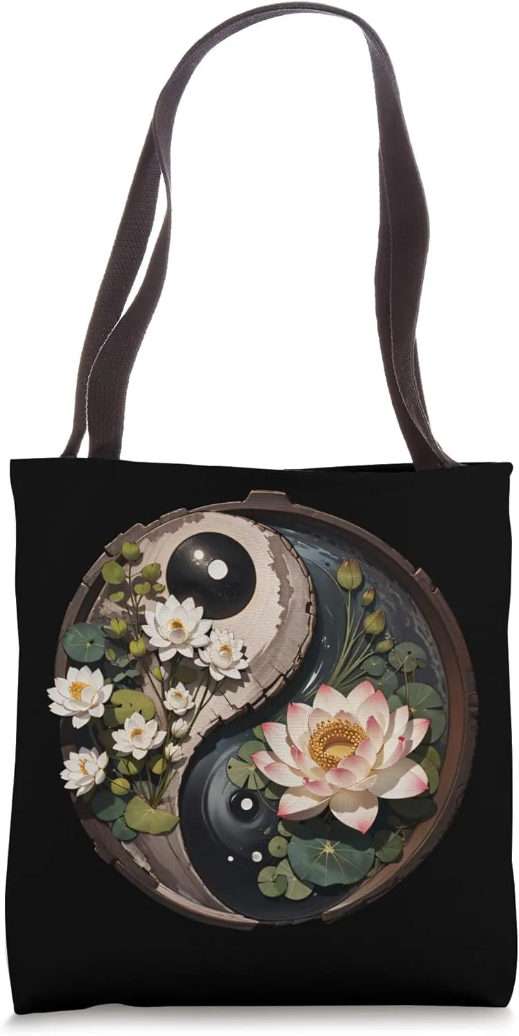 Lotus Flower Pond Yin Yang Tote Bag