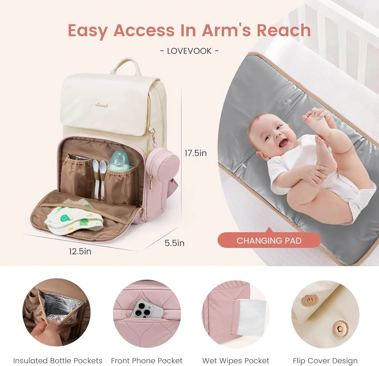LOVEVOOK Diaper Bag Backpack, Baby Travel Bags for Boys & Girl, Toddler Diaper Bag with Changing Station & Pacifier Case, Paaleras Para Bebe Nia & Nio - Newborn Essentials Must Haves Mom