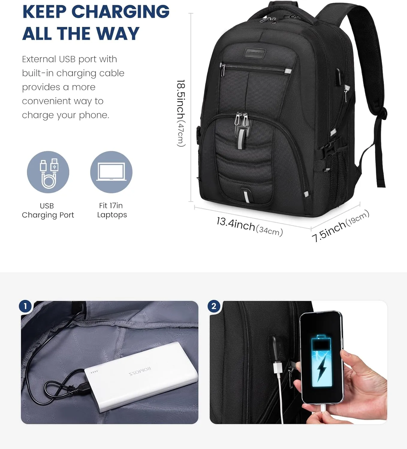 LOVEVOOK Travel Laptop Backpack Waterproof Anti Theft Backpack with Lock and USB Charging Port Large Computer Business Backpack for Men College Backpack (17 inch,Black-1