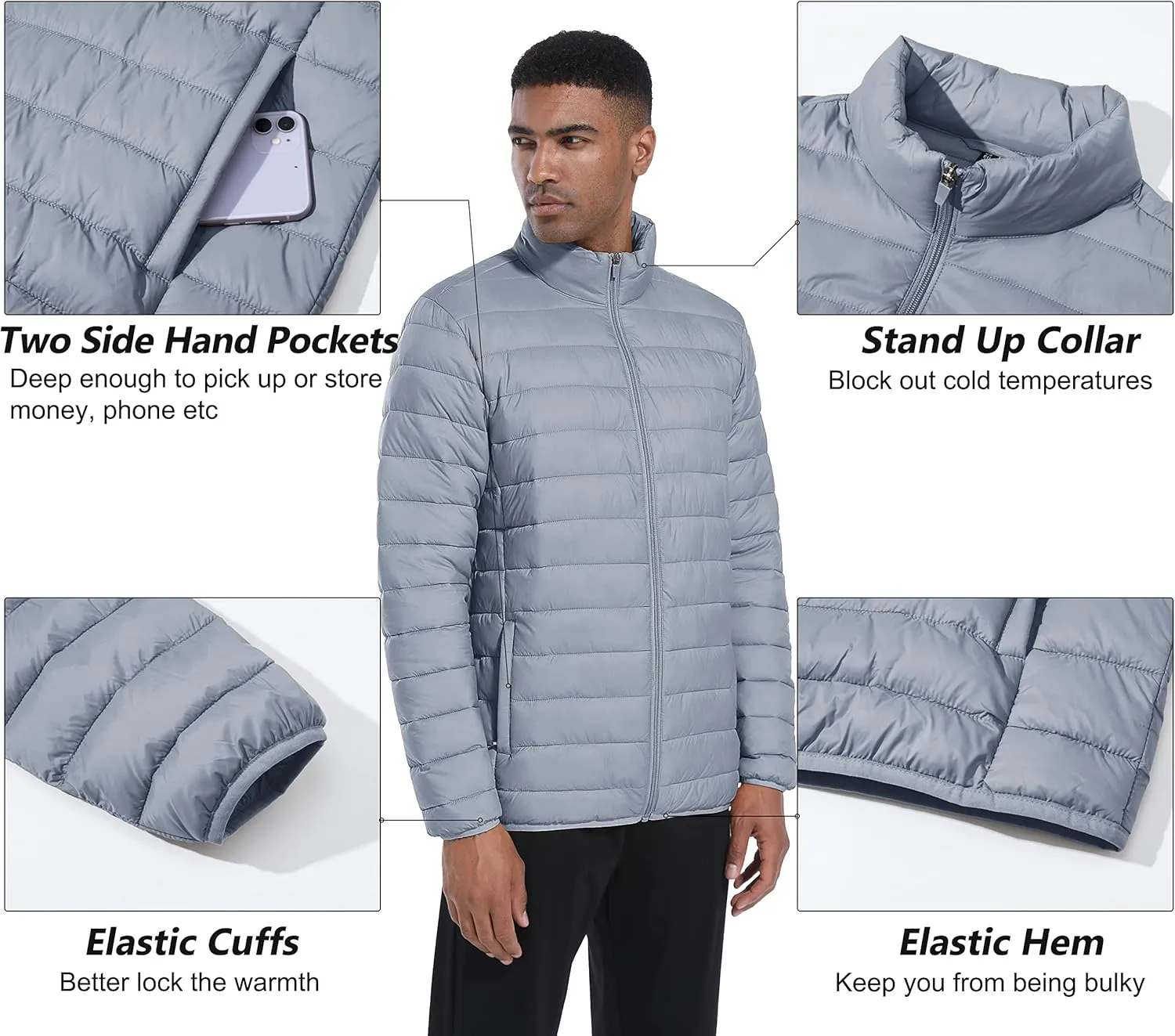 MAGCOMSEN Men's Puffer Jacket Lightweight Warm Winter Coats Water Repellent Windproof Insulated Jacket
