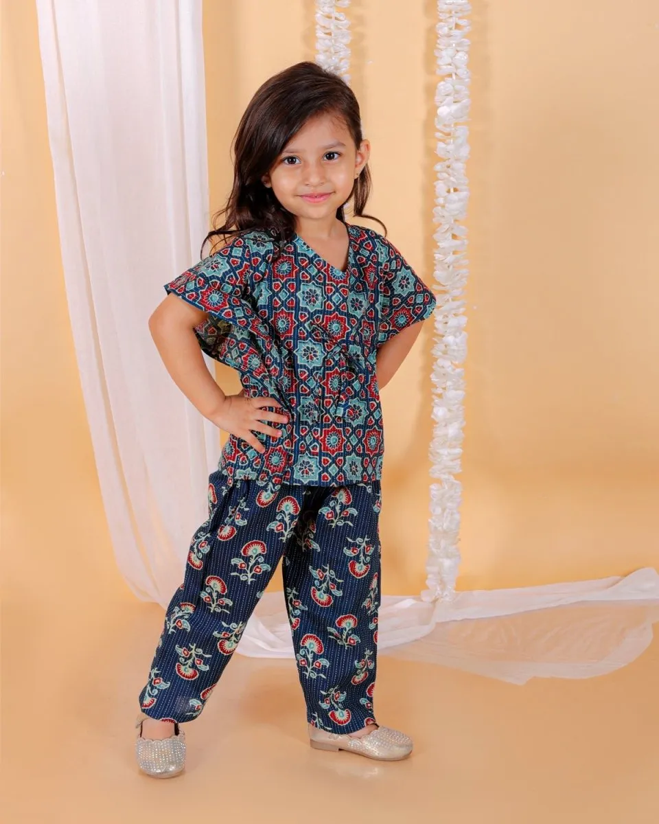 Midnight Blues Girls Kaftan Set