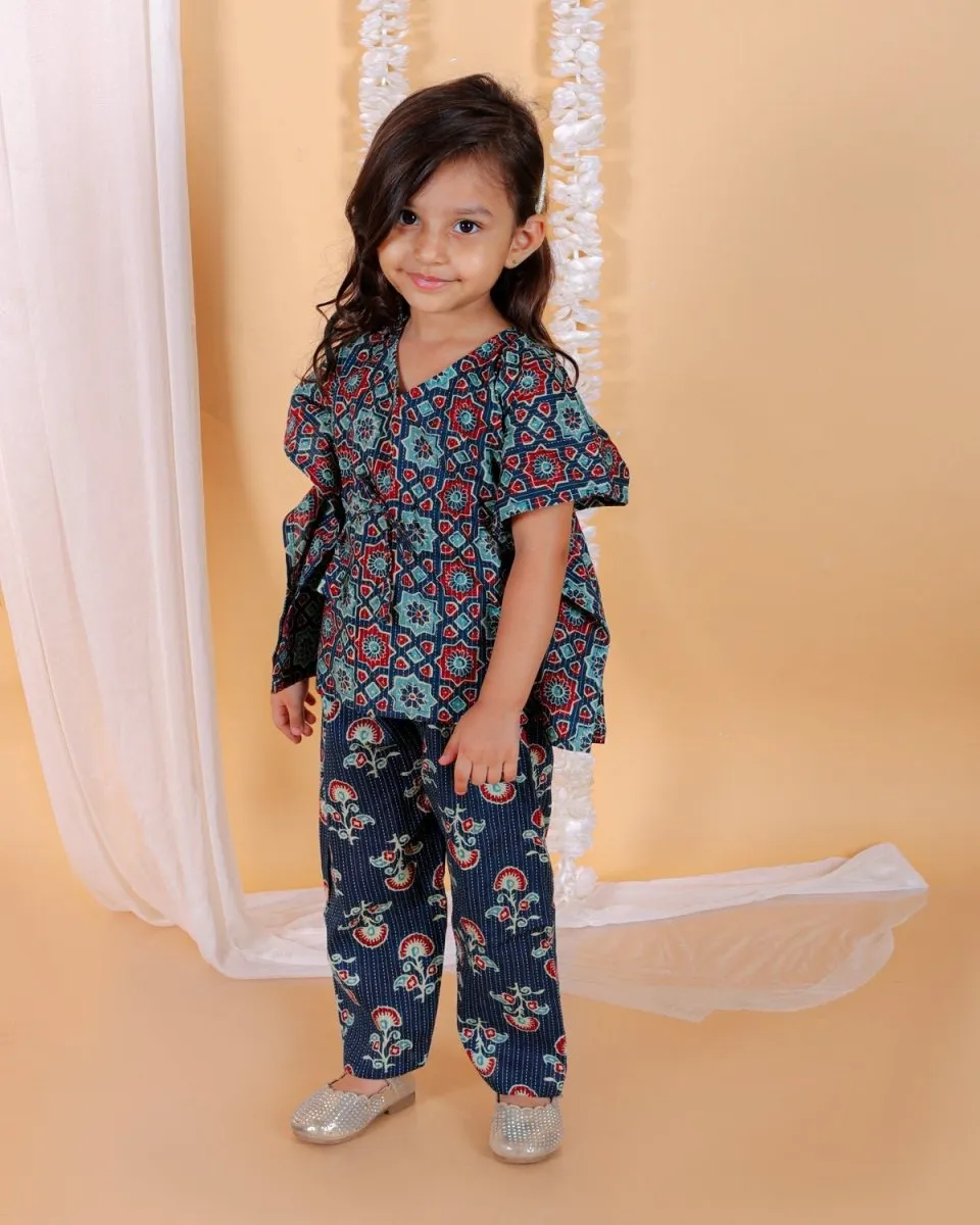 Midnight Blues Girls Kaftan Set
