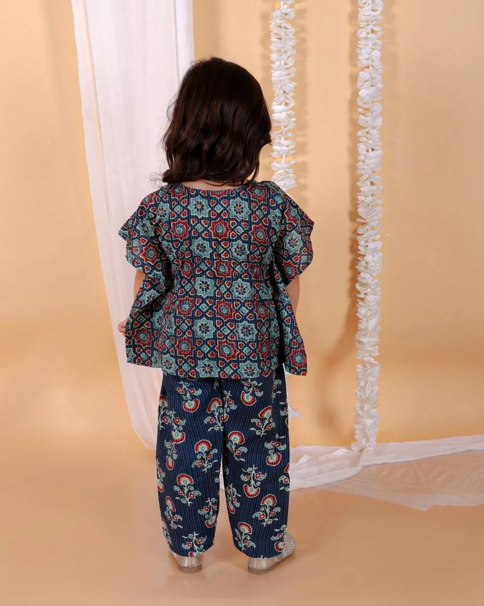 Midnight Blues Girls Kaftan Set