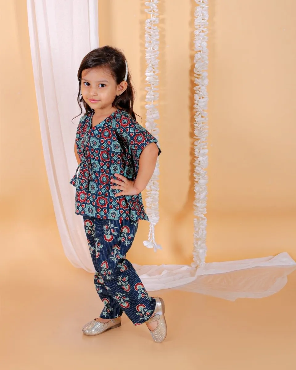 Midnight Blues Girls Kaftan Set