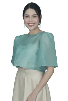 Mint Green Kimona with Floral Bead Accents - Tricia - JS304