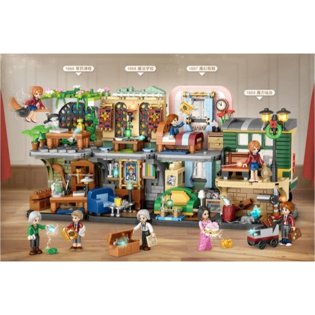 MOC  Compatible  L Blocks Magic School Cartoon Street Store Building Bricks for  Toy Kids Brinquedos Girls   Present 1666