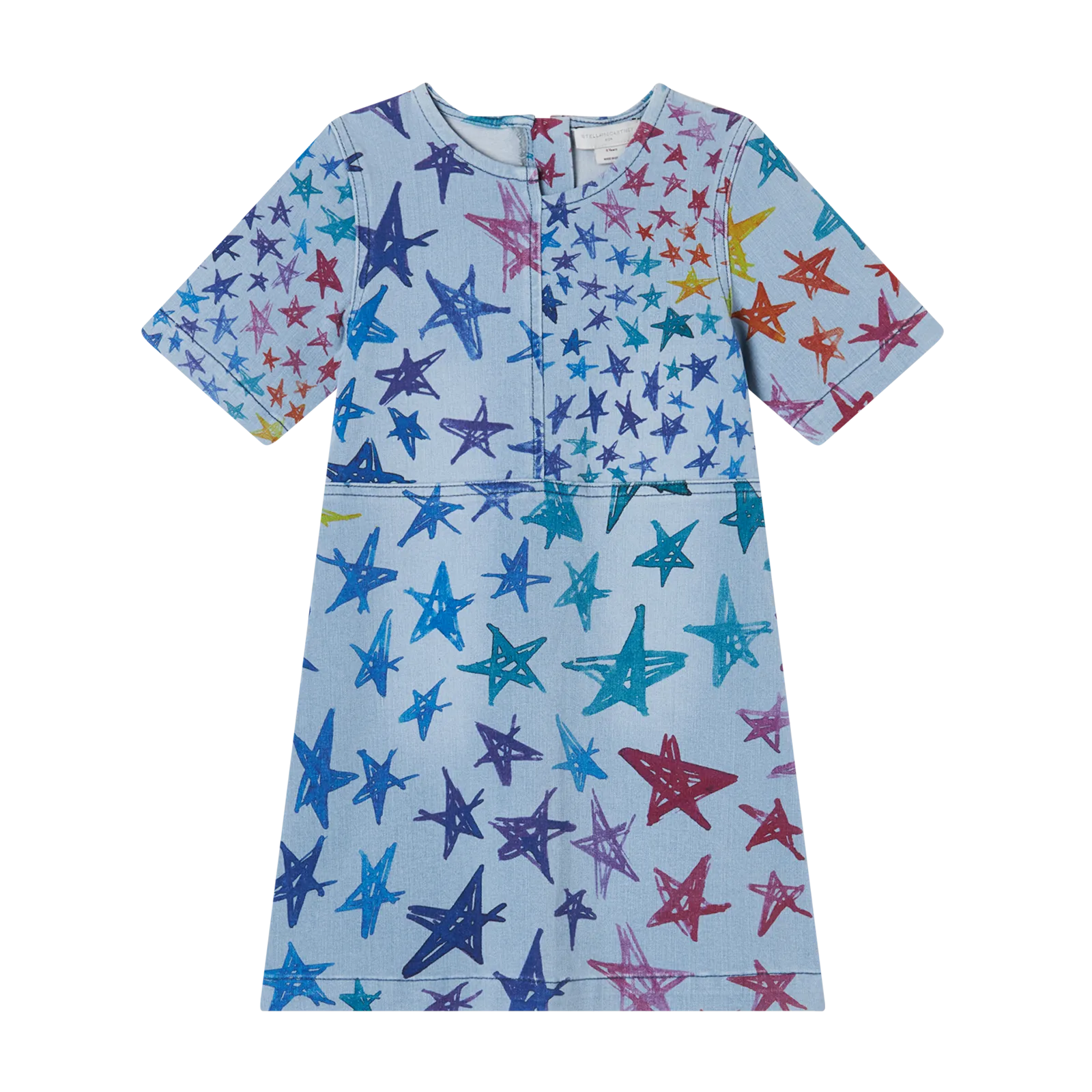 Multicolor Scribble Stars Denim Dress