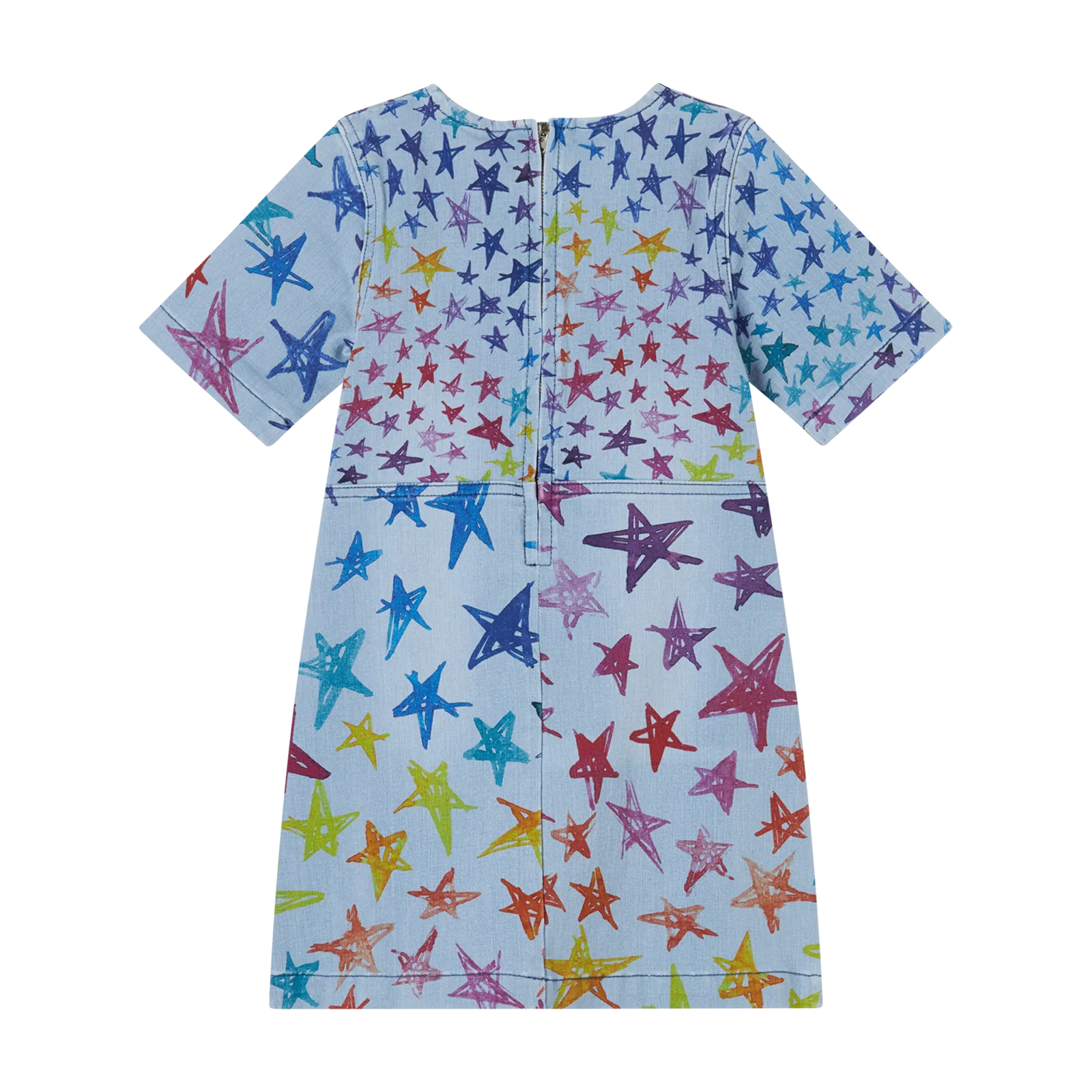 Multicolor Scribble Stars Denim Dress