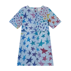 Multicolor Scribble Stars Denim Dress