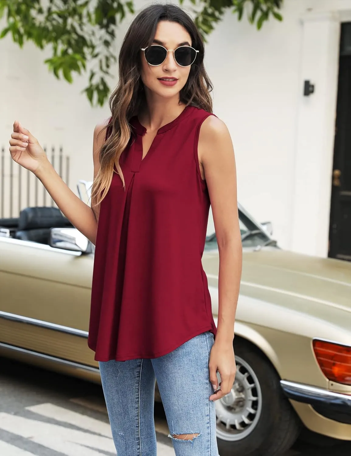 Newchoice Womens Tank Tops V Neck Sleeveless Summer Shirts Loose Dressy Casual Blouses (S-3XL)