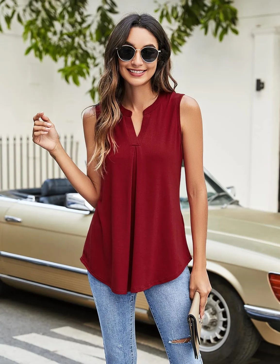 Newchoice Womens Tank Tops V Neck Sleeveless Summer Shirts Loose Dressy Casual Blouses (S-3XL)