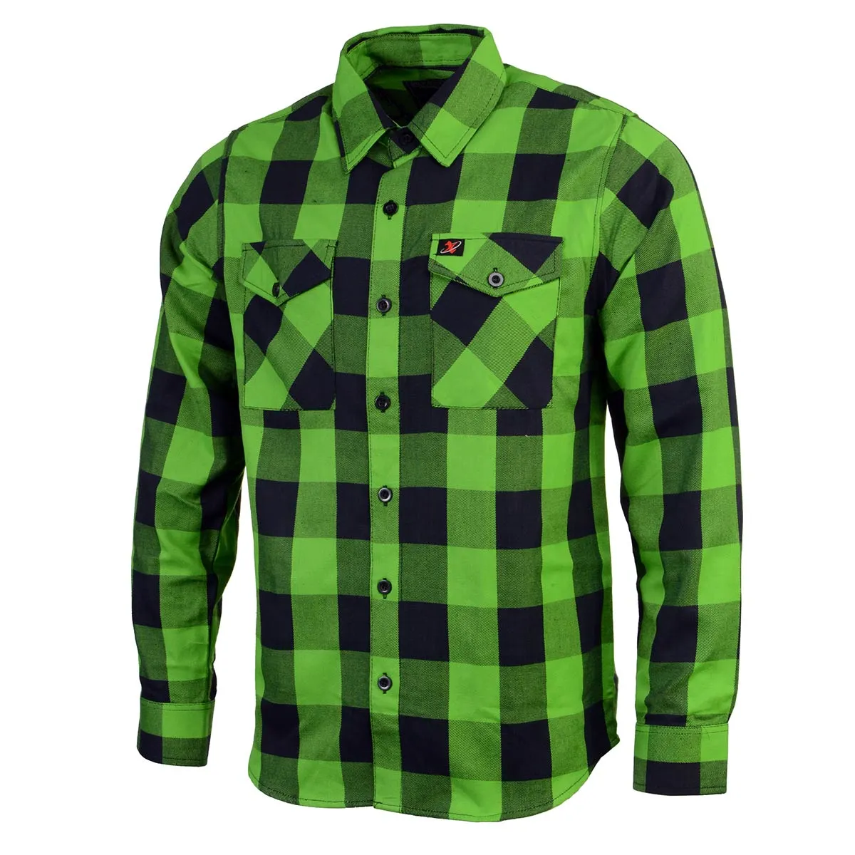 NexGen MNG11656 Men's Black and Neon-Green Long Sleeve Cotton Flannel Shirt