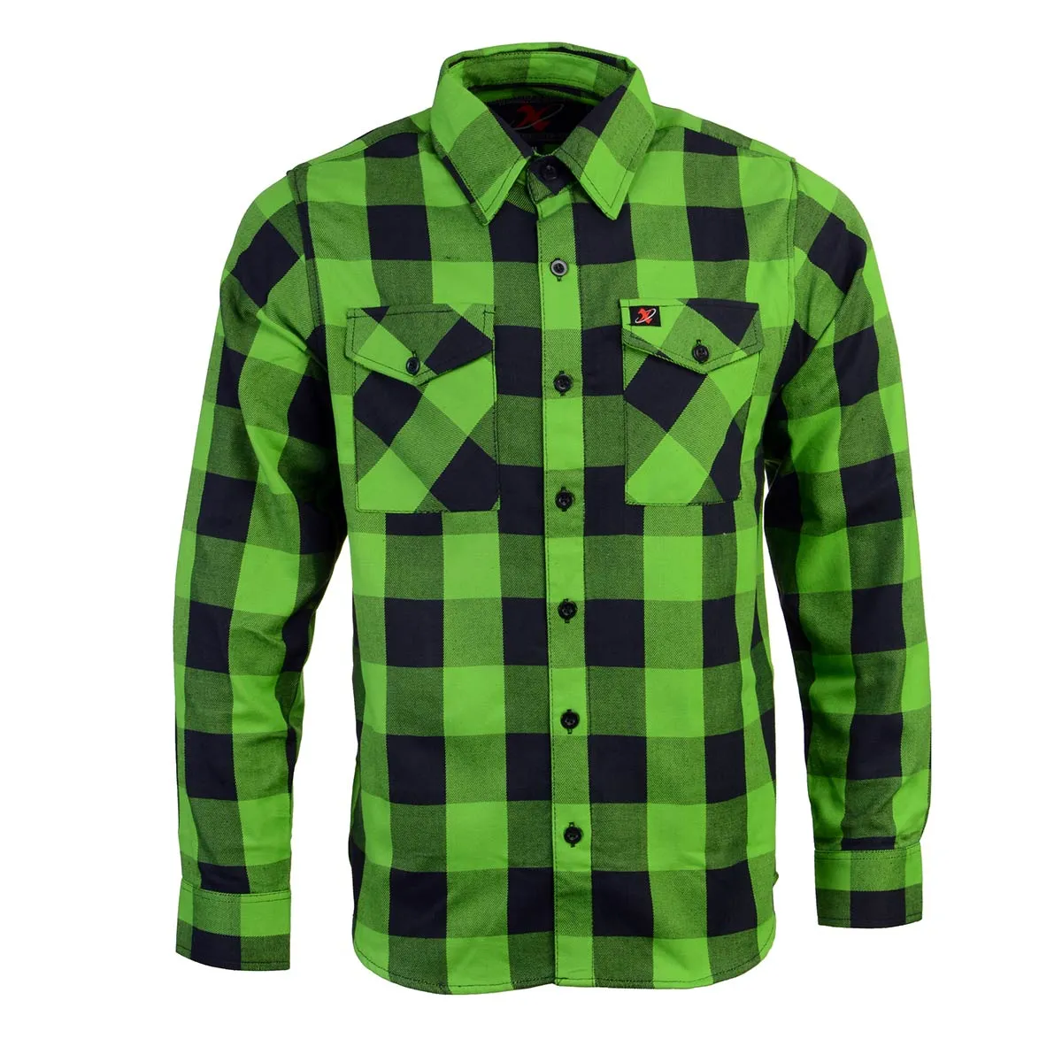NexGen MNG11656 Men's Black and Neon-Green Long Sleeve Cotton Flannel Shirt