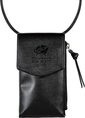 NHL Columbus Blue Jackets Cross Body Black Wallet with Strap, Officially Licensed Team Logo, Leather Crossbody Bags for Women Cell Phone Bag Wallet Purses