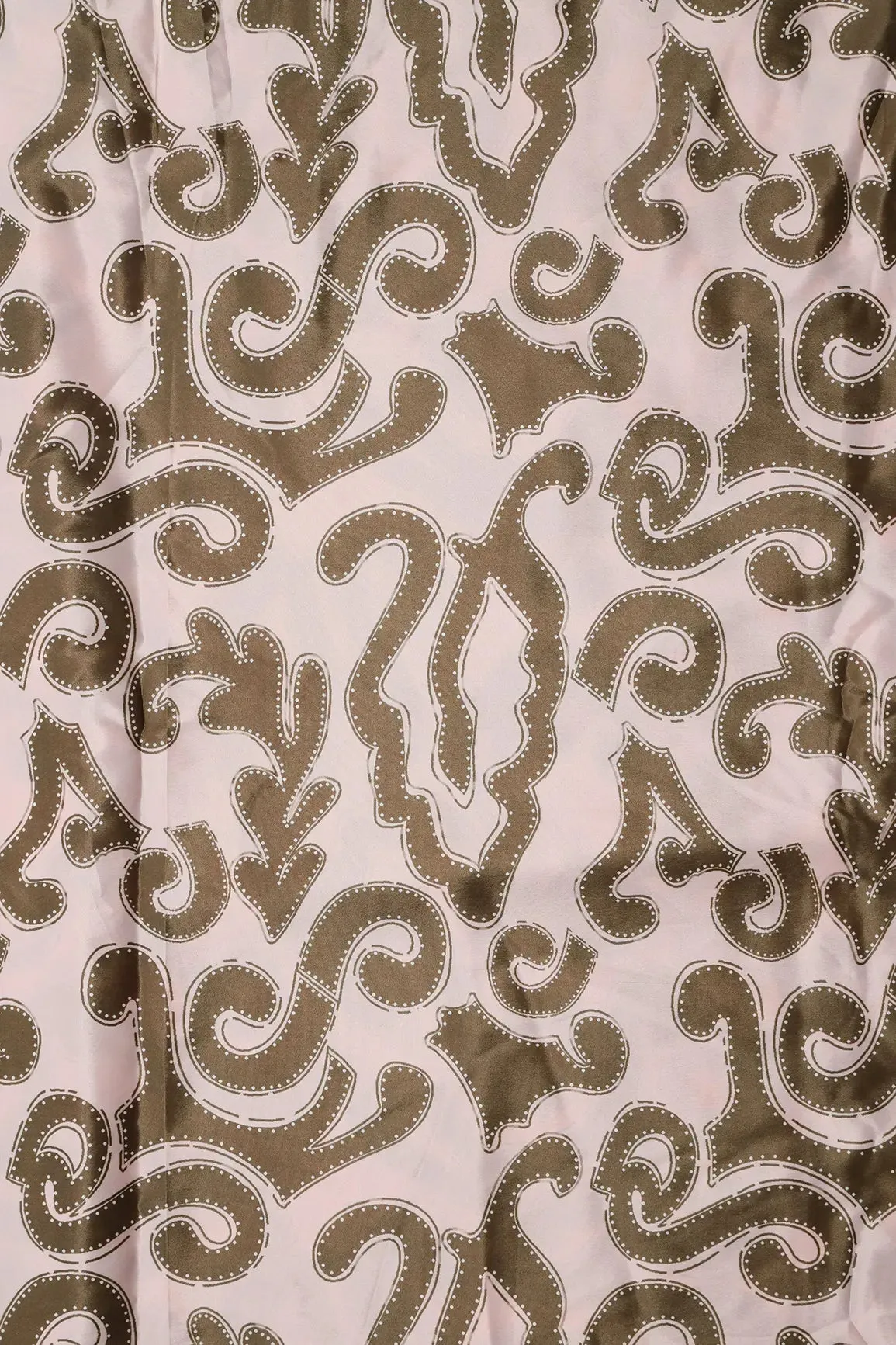 Olive And Cream Abstract Pattern Digital Print On French Crepe Fabric