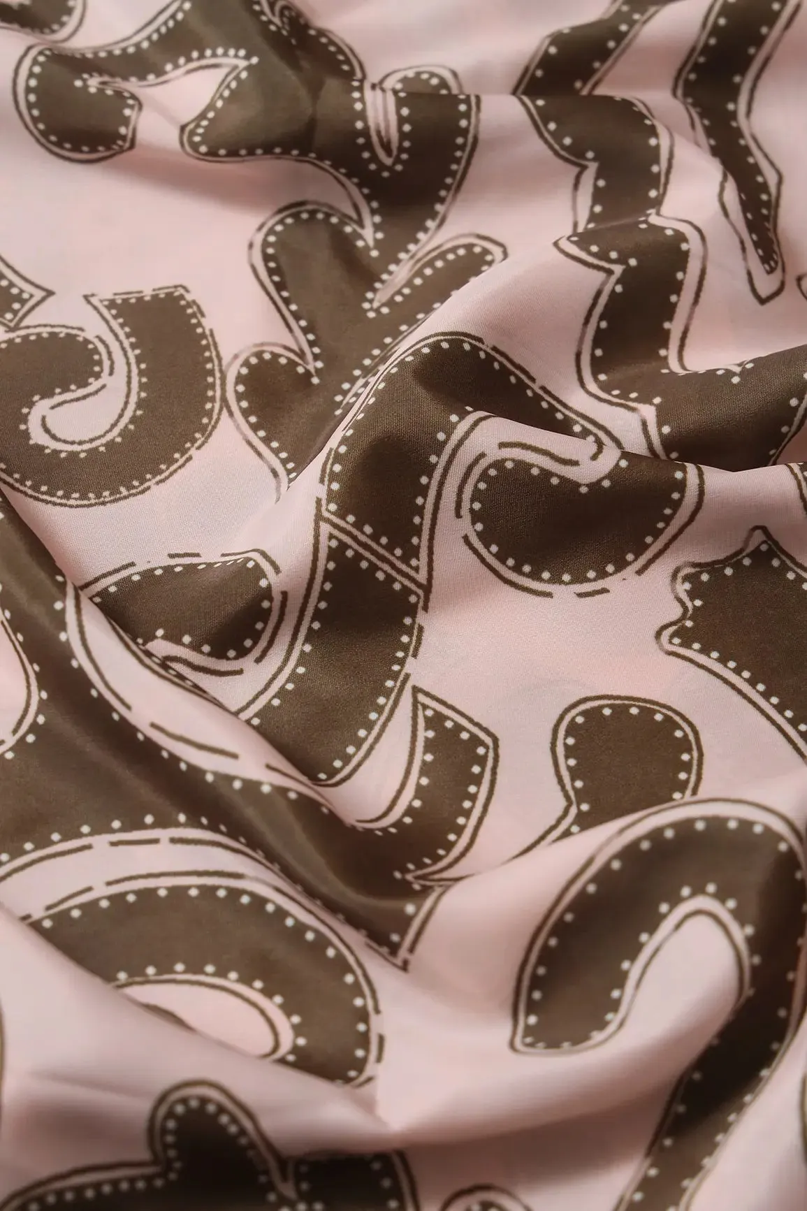 Olive And Cream Abstract Pattern Digital Print On French Crepe Fabric