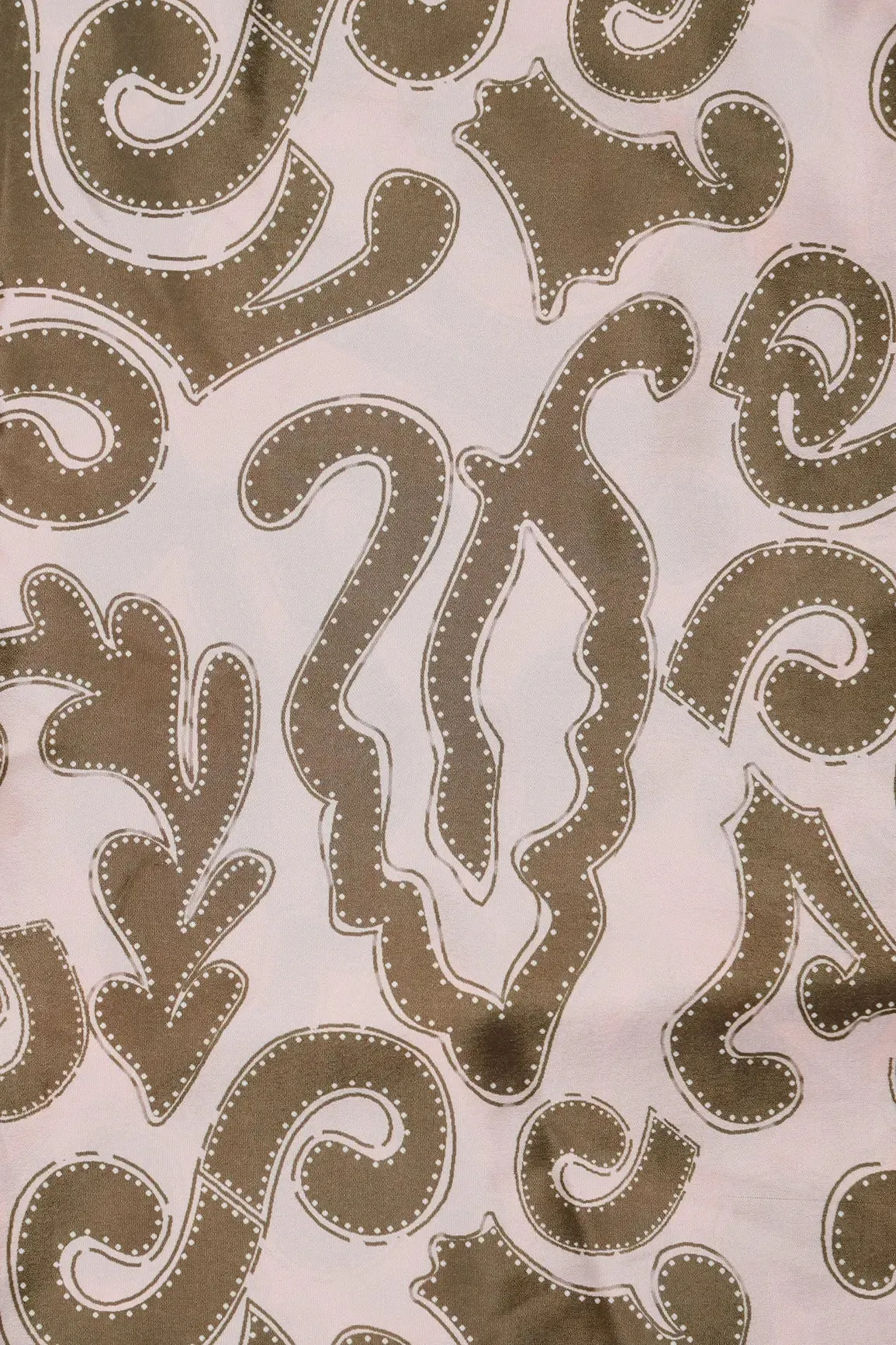 Olive And Cream Abstract Pattern Digital Print On French Crepe Fabric