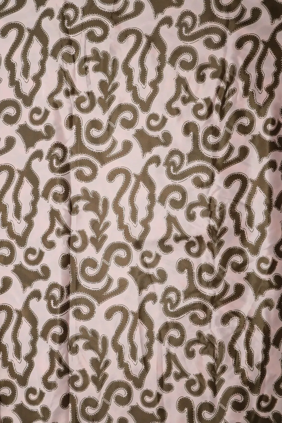 Olive And Cream Abstract Pattern Digital Print On French Crepe Fabric