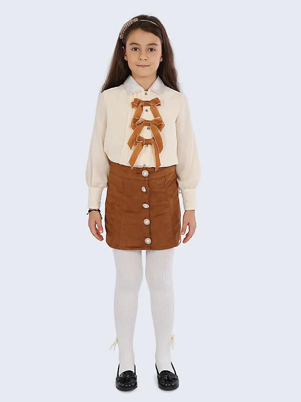 One Friday Beige Bow Top