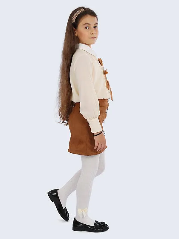 One Friday Beige Bow Top