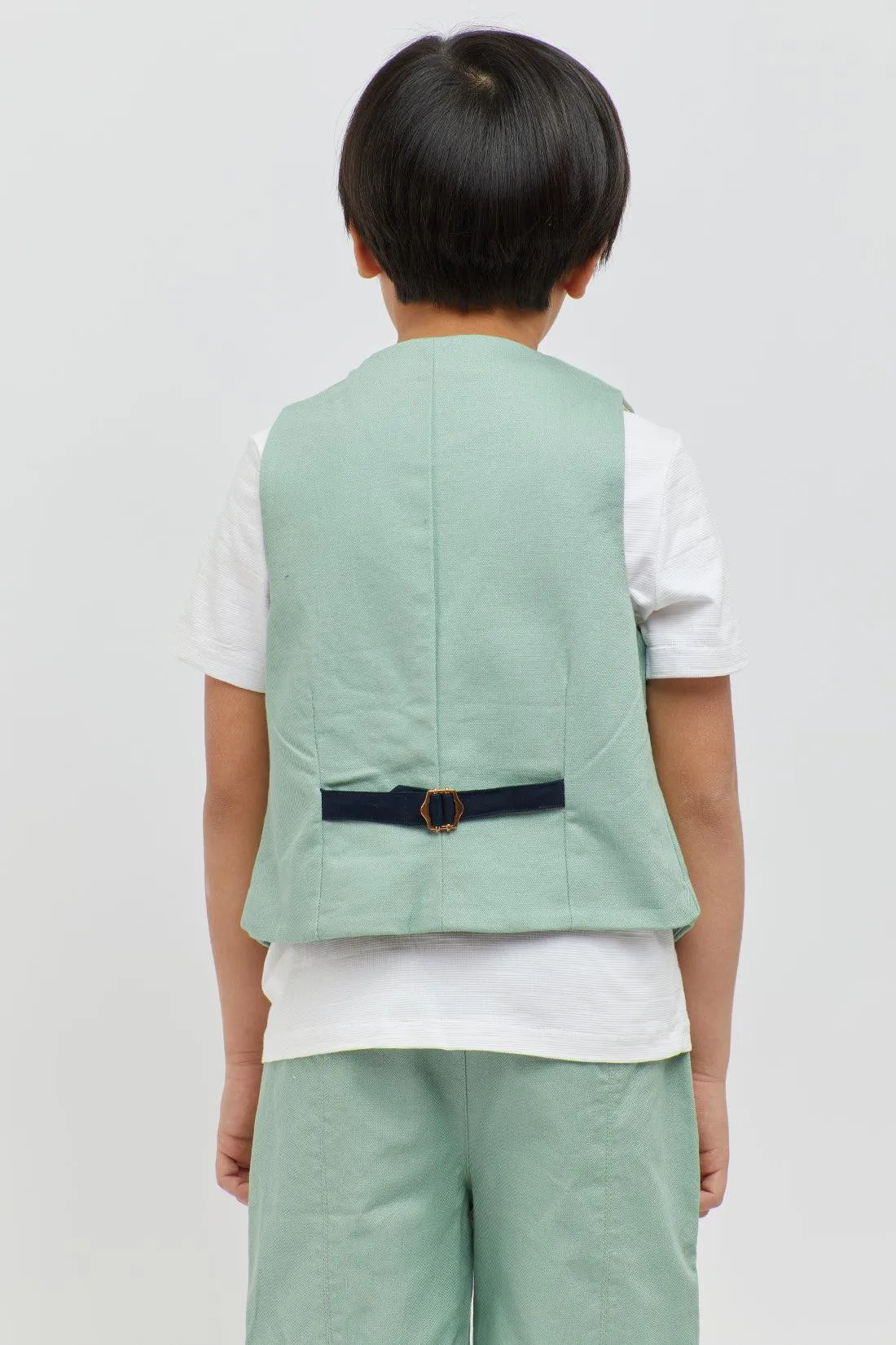 One Friday Kids Boys Green Cotton Waistcoat